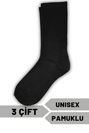 ETP Socks Pamuklu Kolej (Uzun) Çorap Düz Siyah Unisex 36/42 3 Çift