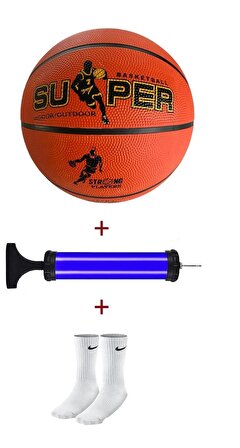 Basketbol Topu 7 Numara İç Dış Mekan Turuncu Basketbol Topu+Pompa+Çorap