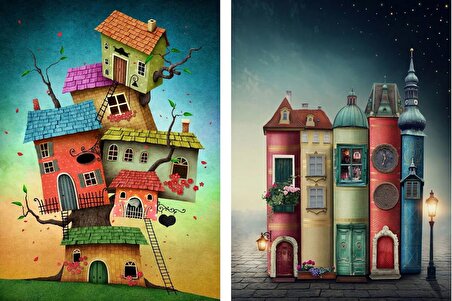 Nova Puzzle Fantastik Evler ve Kitap Sokağı 12+ Yaş Küçük Boy Puzzle 2x1000 Parça