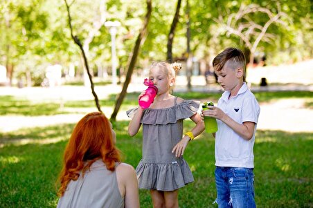 Uzspace 350 ml Çocuk Okul ve Günlük Matara - Cam Göbeği/Turkuaz - Kilitli Kapak