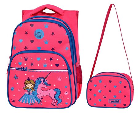 WaddellBag Kız Çocuk Üç Gözlü Pembe Unicorn İlkokul Sırt Çanta ve Beslenme Çantası Seti