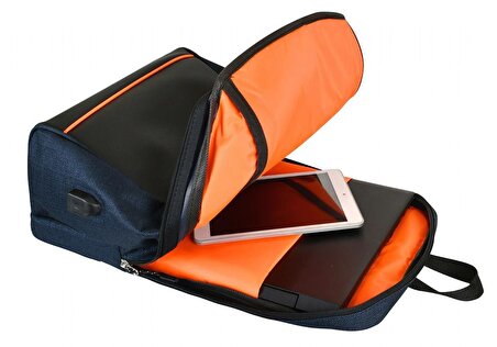 WDL Bag Lacivert Üç Bölmeli Laptop Tablet Notebook Sırt Çantası (Gizli Cepli Valiz Askı Aparatlı)