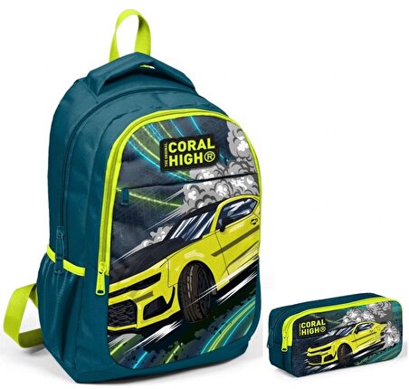 Coral High Nefti Sarı Araba İlkokul Sırt Çantası ve Kalemlik Seti