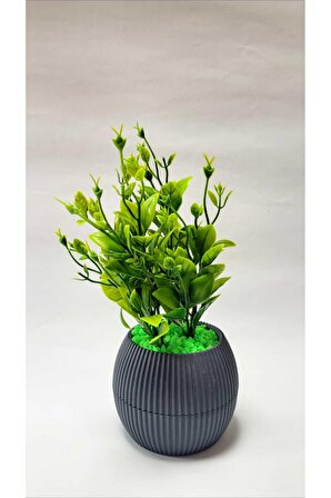 Mini Saksıda Yeşil Yapay Bitki Garnitür Yeşil Taş 17 Cm Dekoratif Banyo Mutfak Masa Çiçeği
