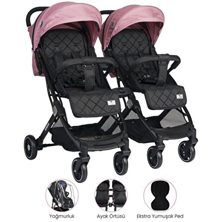 Lorelli Fiorano New Kabin İkiz Bebek Arabası - Rose Quartz