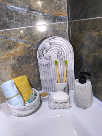 Marble Serisi Havluluk Ve Sivi Sabunluk Tuvalet Wc Diş Fırçalığı Beton Banyo Seti