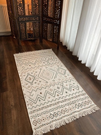 Homiano Yıkanabilir Çift Taraflı Dokuma Kilim Bahar 05 Bej 80*150