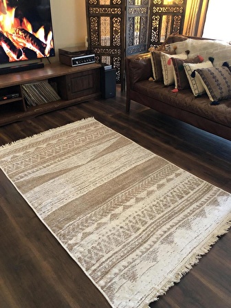 Homiano Yıkanabilir Çift Taraflı Dokuma Kilim Bahar 06 Vizon 120*180