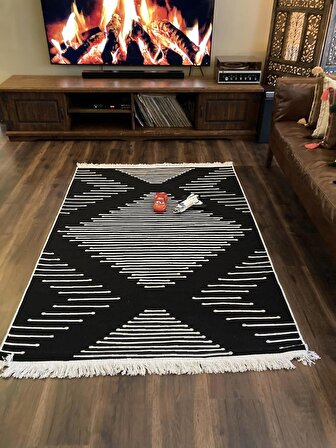 Homiano Yıkanabilir Çift Taraflı Dokuma Kilim Bahar 15 Siyah 80*150