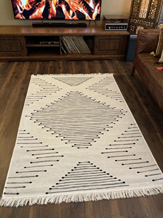 Homiano Yıkanabilir Çift Taraflı Dokuma Kilim Bahar 15 Siyah 80*150