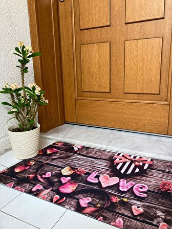 Homiano Kauçuk Kapı Paspası - Çiçekli Love 