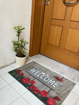 Homiano Kauçuk Kapı Paspası - Çiçekli Welcome 