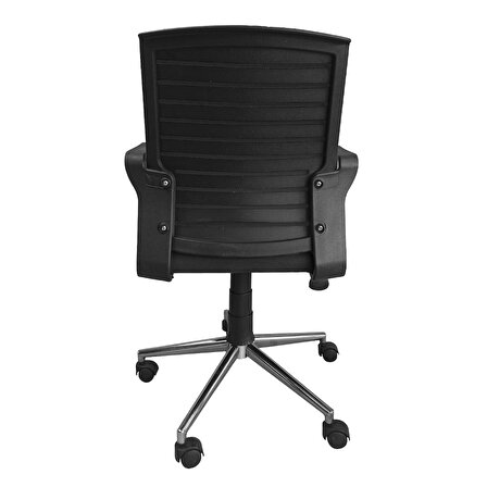 Porziyon Prime Fileli Ofis Çalışma Koltuğu Sandalyesi Krom Ayaklı Siyah
