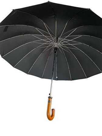 16 Telli Protokol Şemsiye Lüx Ahşap Saplı Baston Otomatik Şemsiye