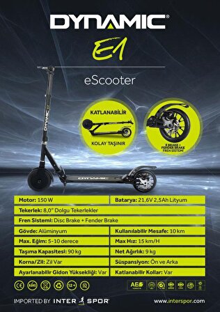 Dynamic E1 Elektrikli Scooter 