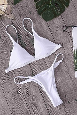 Alışveriş Express Üçgen Tasarım Beyaz Bikini Takımı