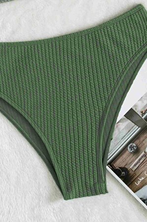 Alışveriş Express Yüksek Bel Tasarım Detaylı Yeşil Bikini Takımı