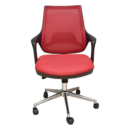Porziyon Kontez Ofis Büro Öğrenci Çalışma Sandalyesi Krom Ayaklı Kırmızı
