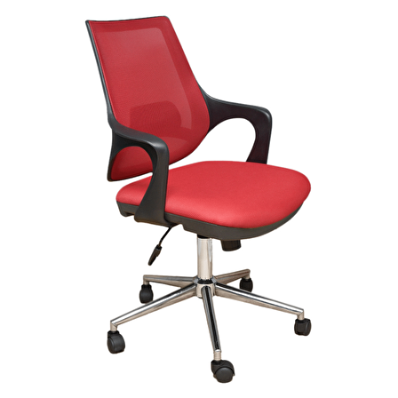 Porziyon Kontez Ofis Büro Öğrenci Çalışma Sandalyesi Krom Ayaklı Kırmızı