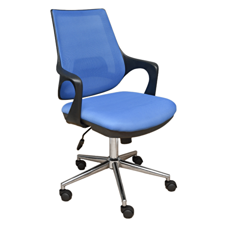Porziyon Kontez Ofis Büro Öğrenci Çalışma Sandalyesi Krom Ayaklı Mavi