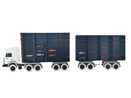 LEYLASER çift vagonlu çocuk odası oyuncak araba rafı 44 araç kapasiteli kamyon tır 100x32 cm