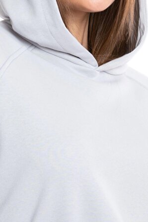 Kadın Gri Kapüşonlu 3 Iplik Şardonlu Polarlı Reglan Kol Sweatshirt S-103
