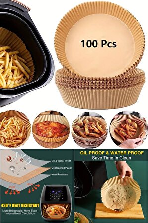 100 Adet Air Fryer Pişirme Kağıdı Tek Kullanımlık Gıda Yağlı Kağıdı Yuvarlak