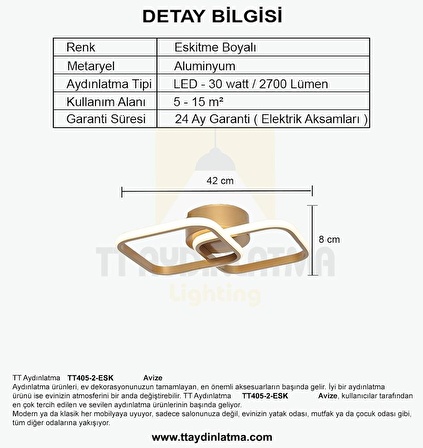 TT405-2-ESK TT Aydınlatma Eskitme Boyalı 2 li Kare  ( Beyaz Işık ) Led Avize