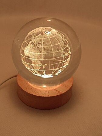 3D Dünya Işıklı Büyük Cam Küre Usb Kablolu Anahtarlı Ahşap Zeminli