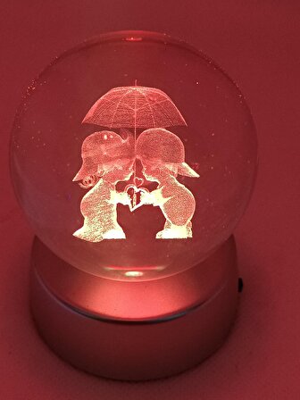 3D Sevgili Çift Işıklı Cam Küre