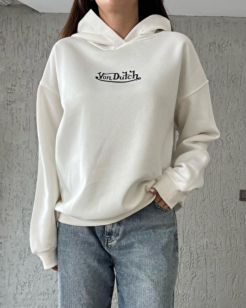 Önü ve Arkası Baskılı Kapüşonlu Sweatshirt