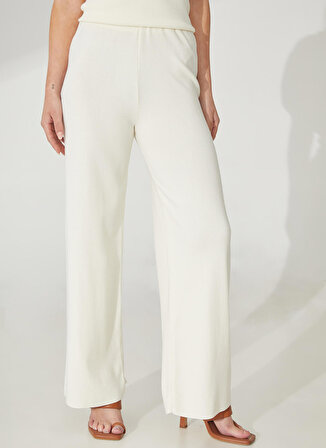 Akep Yüksek Bel Normal Beyaz Kadın Pantolon PTKD01016