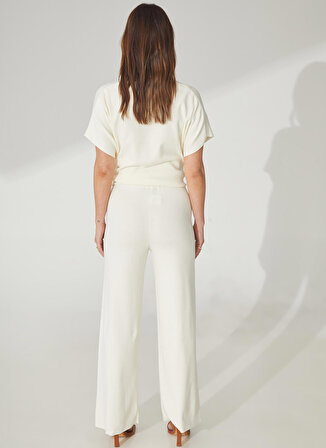 Akep Yüksek Bel Normal Beyaz Kadın Pantolon PTKD01016