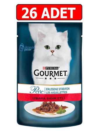 Gourmet perle ızgara sığır yaş kedi maması konserve 85gr 26adet kedi pouch