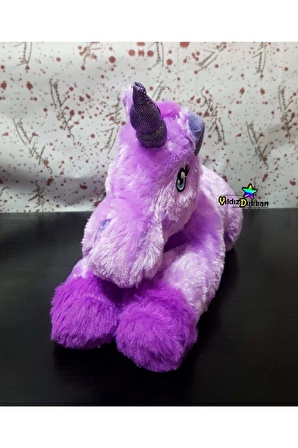 Sevimli Mor Peluş Pony Unicorn Oyuncak At Yerli Üretim 35 cm Hediye