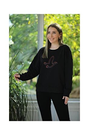 Basic Salaş Orijinal Marka Kuş Detaylı Sweatshirt