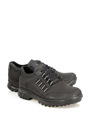 Kyatto Siyah Şerit Bağcıklı Kalın Taban Yağlı Deri Erkek Ayakkabı