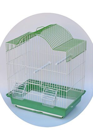 Yeşil Kuş Kafesi Tonoz Çatı 45x40 cm Çekmeceli Aksesuar Hediyeli