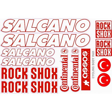Salcano Bisiklet Sticker Etiket Seti Kırmızı A4