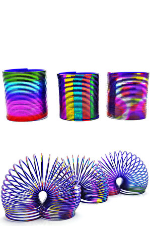 Metalik Renkli Stres Yayı Desenli Oyuncak Stres Yayı - 5 cm çapında - 3 Adet