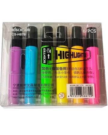 Neon Highlighter CS-H879 Renkli 6 Çeşitli Fosforlu Kalem Seti -  İşaretleyici Kalem Seti