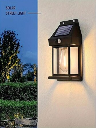  Hareket Sensörlü Güneş Enerjili Solar LED Dış Mekan Bahçe Lambası Siyah