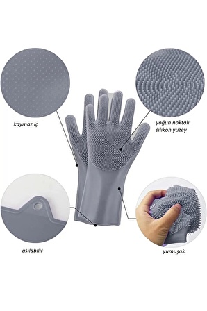 Silikon Sihirli Bulaşık Eldiveni Tencere Yıkama Ovma Tırtıklı Kaymaz Fırın Magic Gloves Eldiveni