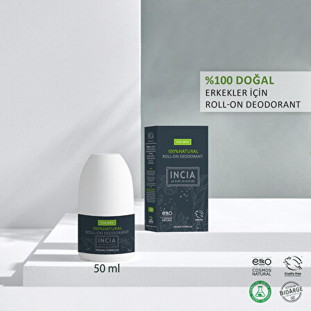 INCIA %100 Doğal Roll On Deodorant Erkeler İçin Ter Kokusu Önleyici Lekesiz 50 ml X 2 Adet