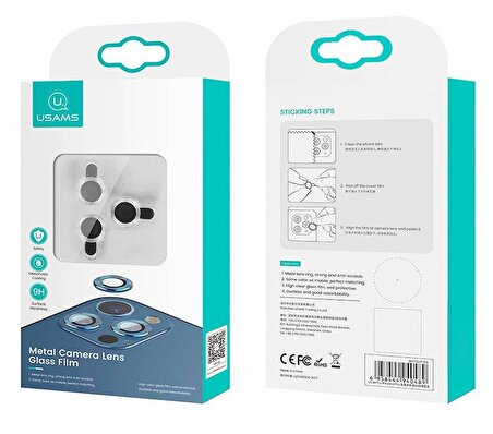 USAMS İphone 12 Pro Max 3D Metal Çerçeveli Kamera Lens Koruyucu