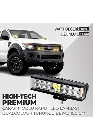 High-Tech Premium Çakarlı Kaput Led Lambası Dual Colour 15.5 CM Turuncu Beyaz