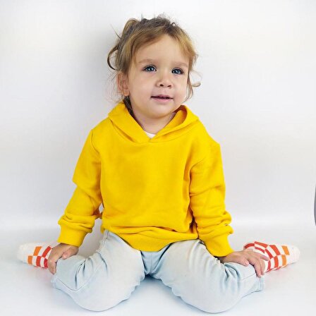 Çocuk Sweatshirt Kapüşonlu - Düz Sarı