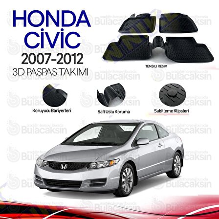 Honda Civic 2007 - 2012 3D Havuzlu Oto Paspas Takımı