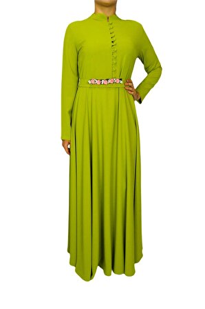 Kadın Yeşil Yuvarlak Yaka Elbise MSK1205