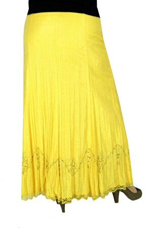 Kadın Sarı Piliseli Uzun Etek AKR101